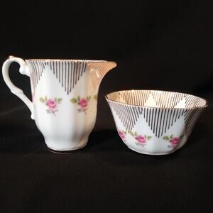SALE Royal Imperial Sugar n Creamer Pink Roses 22k Gold